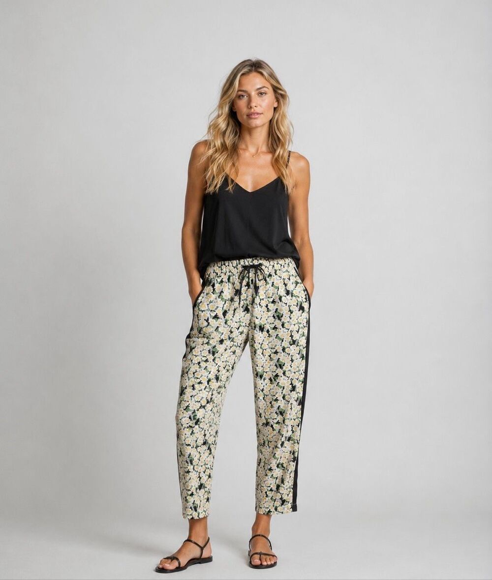 French Connection Daisy Floral Print Tapered Pants US 6 Drawstring (B)